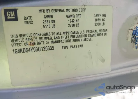 2003 Cadillac Deville Standard из США, поврежденный, VIN 1G6KD54Y93U126335